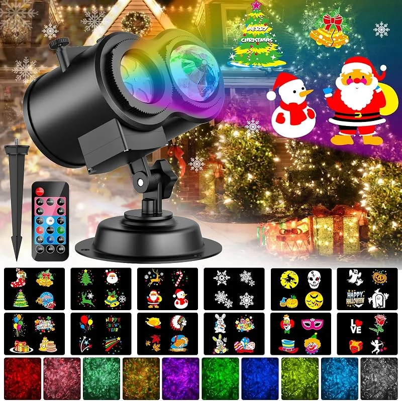 YAZEKY Luces de Proyector Navidad, Impermeable LED Lámpara Proyector con Control Remoto, Luz de Proyector Exterior Interior Navidad Decoración de 12 Patrones — Luces Navidad