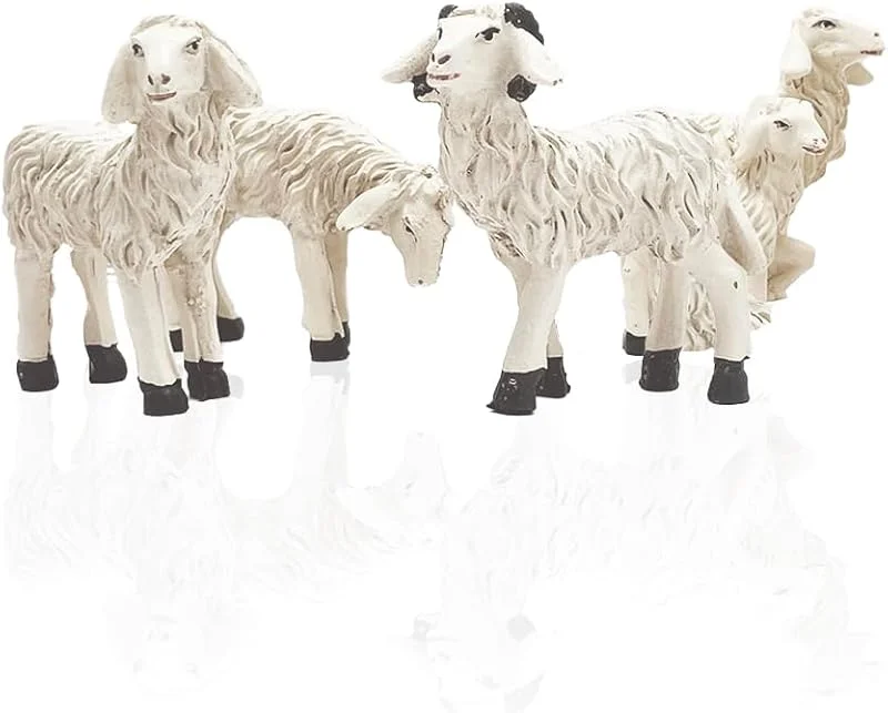 Gesar art in progress Gesar ovejas Belén 3, 5 cm – Juego de 5 ovejas – Animales Belén 3, 5 cm – Mini figuras para belén completo – Escenario de Navidad – Paisaje navideño — Decoracion Navidad