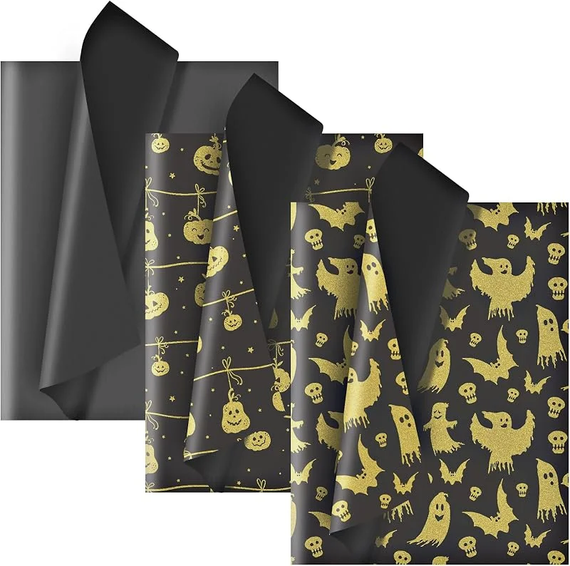 Visita la tienda de Larcenciel Larcenciel Papel de Seda Halloween, 60 Papel Seda Metálico Brillante para Envolver, Calabaza y Fantasma Embalaje Regalo para Decor de Halloween, Fiestas Temáticas de Terror, 50×35cm — Envoltorio regalo