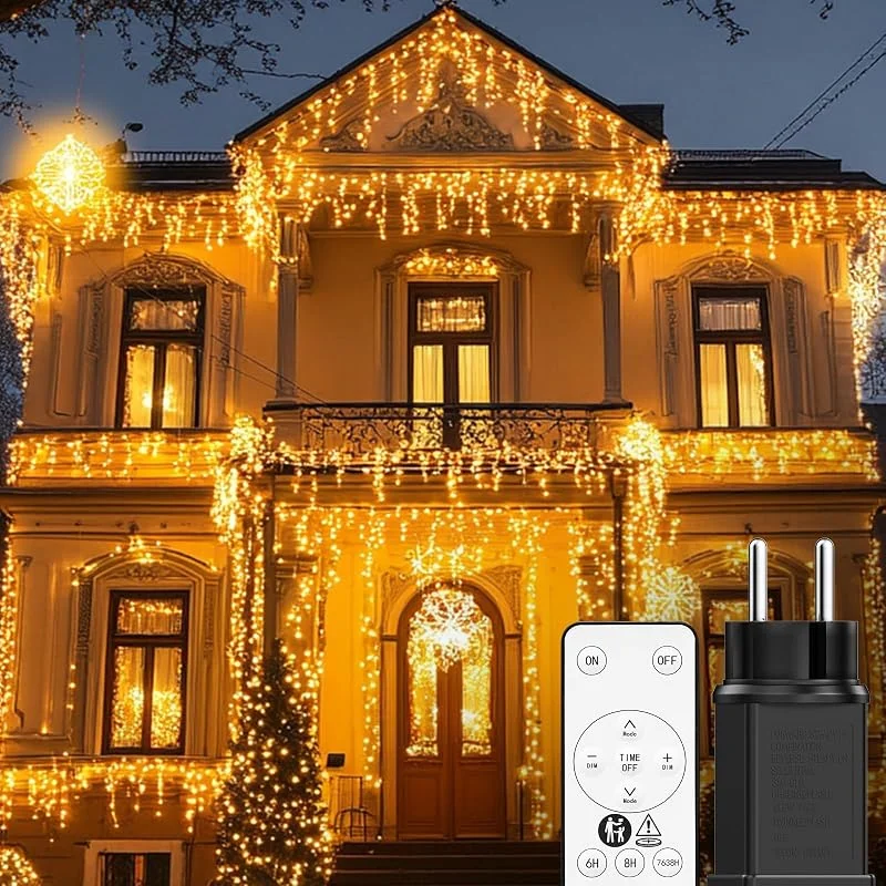 Visita la tienda de BESCOST Cortina Luces Navidad Exterior 10M, 400LED Cadena de Luces, Guirnalda Luces de Cascada Prolongable, Función de Memoria, Temporizador, Decoración para Navidad, Fiesta, Boda