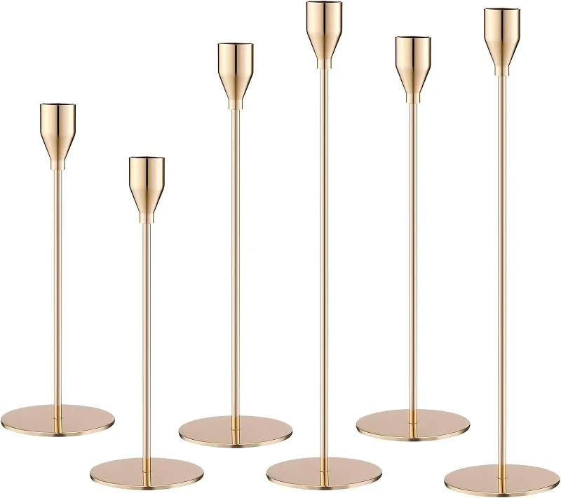 BUCOMTU 6 Piezas Candelabros Decorativos de Velas, Moda, Candelabros para Velas, Candelabro Dorado de Boda de Estilo Retro, cenas románticas, Aniversario y Ceremonias de Boda — Cena a la luz de velas