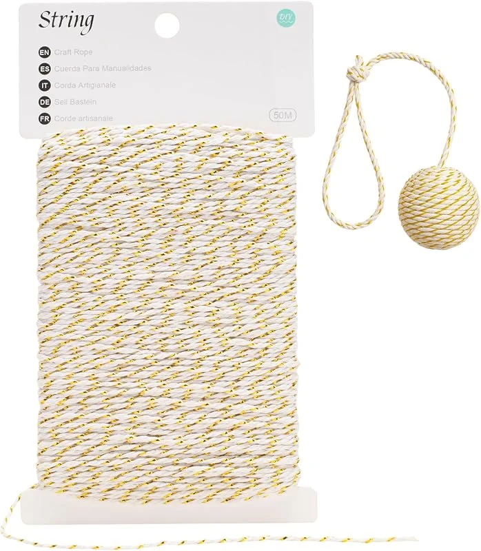 Visita la tienda de G2PLUS G2PLUS Cuerda Blanco y Dorado, 2mm Cordon Navidad, Cuerda Regalos Navidad, 50m — Envoltorio regalo
