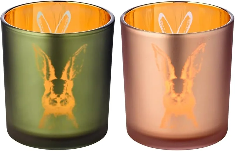 Visita la tienda de EDZARD EDZARD Set 2 Vasos portavelas Conejo (H 8 cm, Ø 7 cm), cristal verde, rosa — Cena a la luz de velas