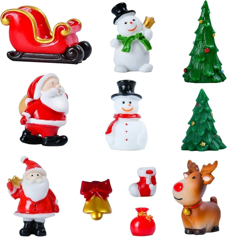 KATELUO 11 Mini Adornos Navideños, Jardín Miniatura Navidad, Minifiguras Decorativas de Resina en Miniatura, decoración de Mesa de Navidad, Muñeco de Nieve, Miniaturas de Navidad para Regalo. — Adviento y mesa