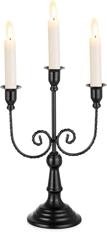 Visita la tienda de Sziqiqi Sziqiqi Candelabro Negro de Metal, 3 Brazos, para Velas y Halloween — Cena a la luz de velas