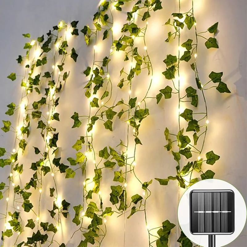 A.bigwhale 12M 120 LED Guirnalda Luces Exterior Solar, Hiedra Artificial con Luces Solares, 8 Modos Impermeable LED Solar Luz Alambre Cadena de Luce Solares Decoración — Luces Navidad