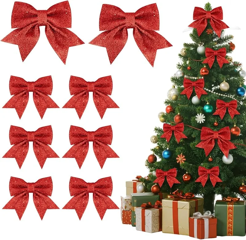 Visita la tienda de MELLIEX MELLIEX 8 Piezas Lazo Navidad Adornos de Lazo de Cinta Bowknot Arcos del Árbol de Navidad, Coronas de Navidad, Decoración de Regalos (12 * 15cm, 15 * 20cm) - Rojo — Envoltorio regalo