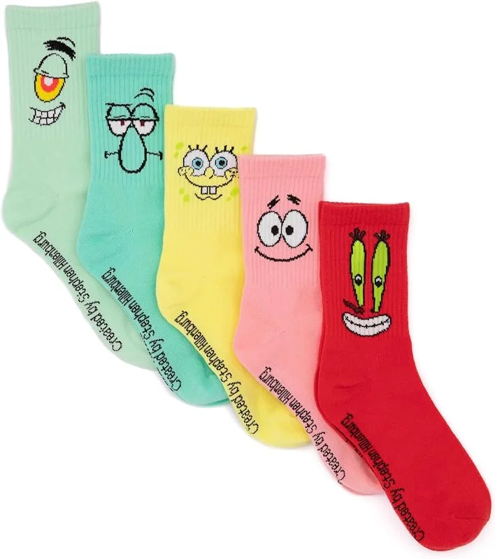 SPONGEBOB SQUAREPANTS Bob Esponja Squarepants Calcetines 5 Pack Adultos Unisex caracteres Calzado — Decoracion Navidad