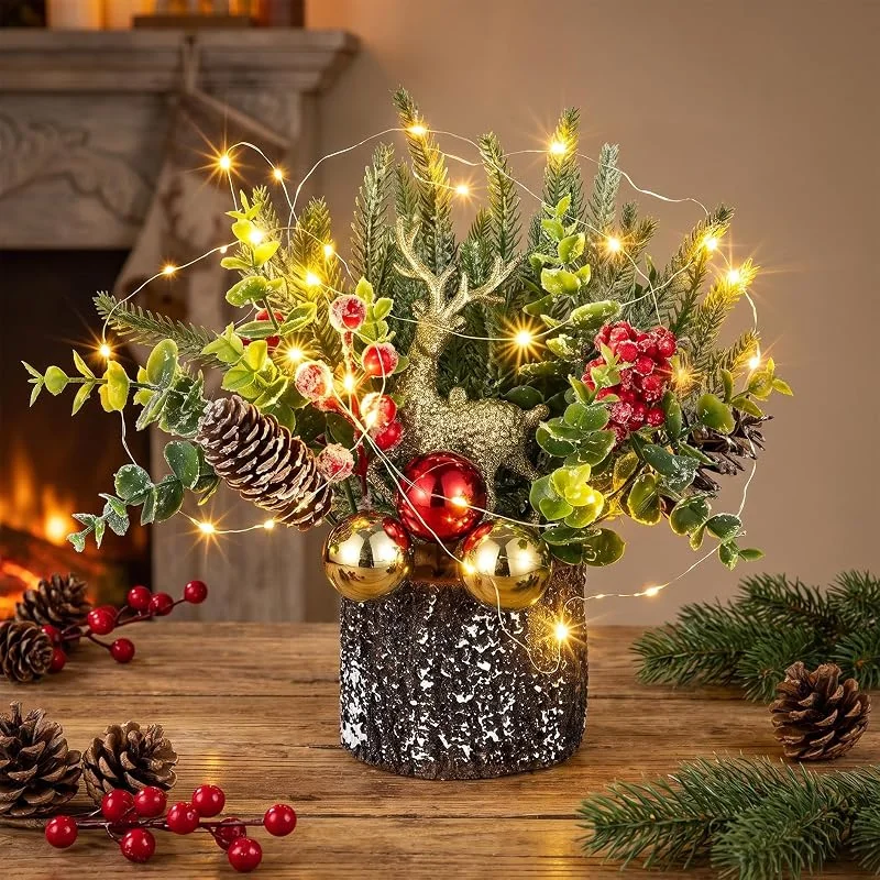 BLOSMON Centros de Mesa navideños con Luces, pequeños árboles Navidad — Decoracion Navidad