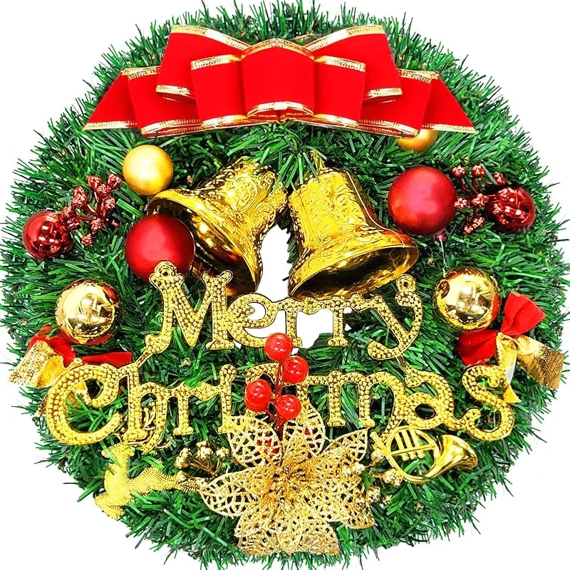 Snarflun Corona Navidad Puerta, Corona de Navidad 30 cm para Puerta con Lazo y Jingle, Guirnalda Navideña Colgante Artificial, Adorno Navideño para Puerta, Chimenea, Ventana y Decoración de Navidad — Decoracion Navidad