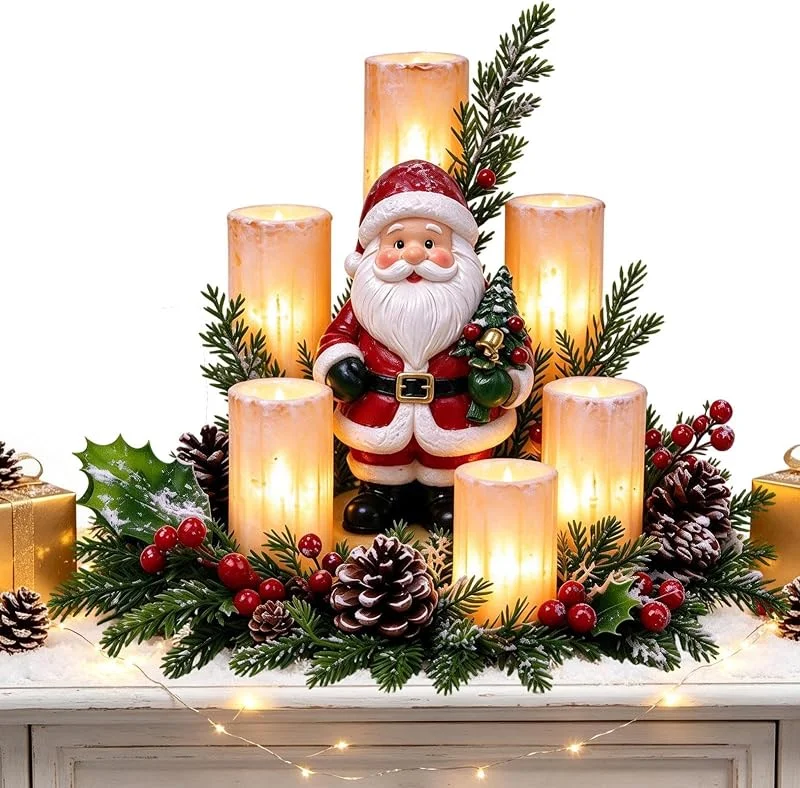 Genérico Centro Navideño de sobremesa con vela sin llama y brillo — Cena a la luz de velas