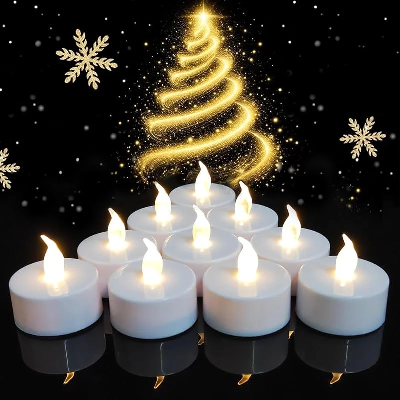 HjingChen 24 velas LED de té, inicio de la batería, sin llama, realista, brillante, parpadeante, lámpara eléctrica de larga duración, más de 200 horas para bodas, festivales, fiestas (blanco cálido) — Cena a la luz de velas