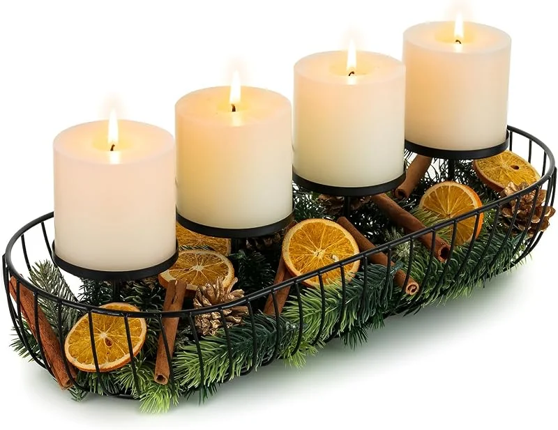 Visita la tienda de Sziqiqi Corona de Adviento Alargada Moderna de Metal: Negro Centro de Mesa de Adviento Candelero para 4 Velas - Bandeja de Adviento Larga 43cm Soporte para Velas para Decoración Navideña Decoración de Mesa — Cena a la luz de velas