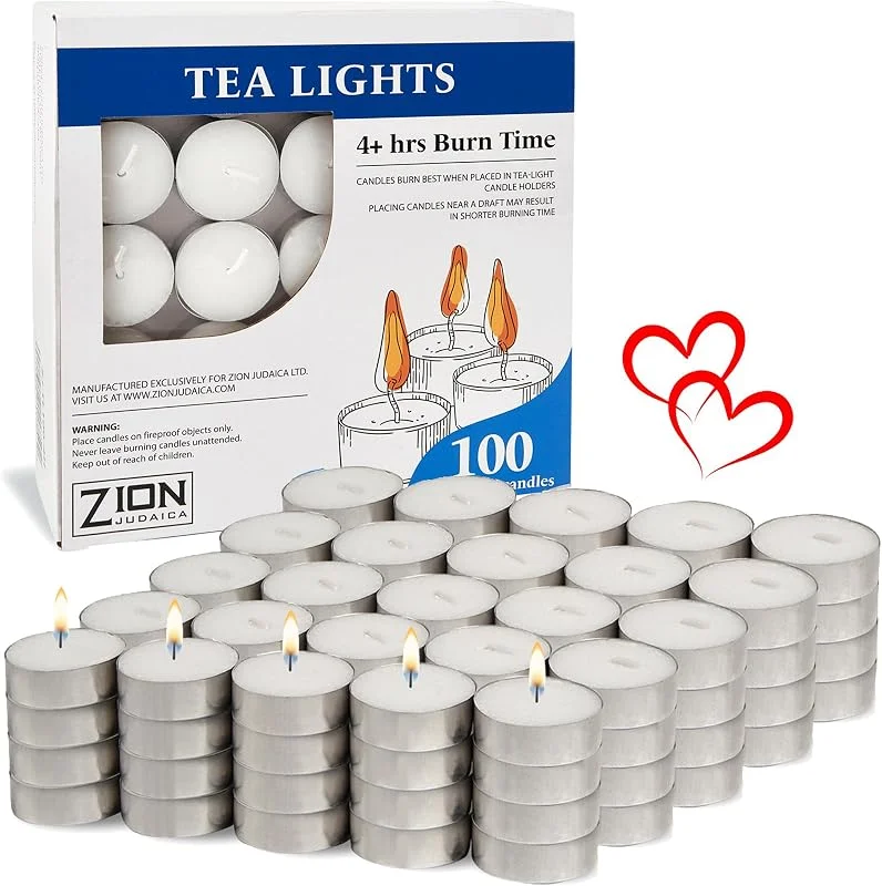 Zion Judaica Ltd Zion Judaica - Juego de velas de té sin perfume de primera calidad, sin humo, paquete múltiple, velas de té sin goteo, velas de té de combustión limpia, velas de larga duración para decoración del — Cena a la luz de velas