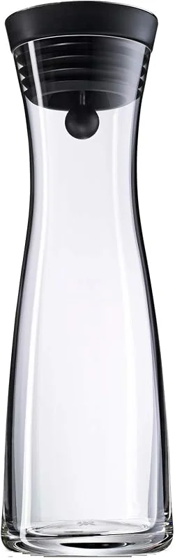 WMF Basic - Botella de Agua de Cristal 1 litro, Sistema de Cierre Close Up, Tapa de Silicona, Negro — Vino y mesa festiva