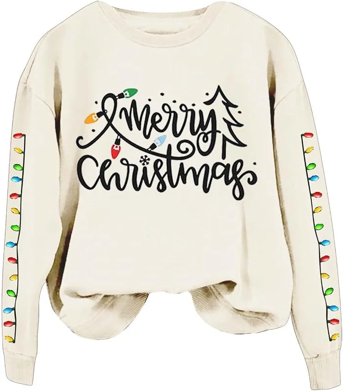 Generic HUIFUAO Sudaderas de Navidad para mujer, suéter feo de Navidad para mujer, cuello redondo, sudadera de manga larga, suéteres de Navidad para mujer — Ropa Navidad