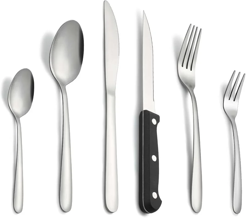 Visita la tienda de Pleafind Pleafind Cubiertos, 36 piezas juego de cubiertos para 6 personas, cuberteria acero inoxidable, cuberteria plateados que incluyen cuchara, cuchillo, tenedor, cuchillo de carne, apto para lavavajillas — Adviento y mesa