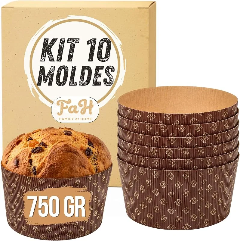 FAH FAMILY AT HOME FAH - Molde para Panettone Premium, 750 g (10 unidades) – Molde para panettone profesional de papel ondulado de pura celulosa de microonda diseñado para panettones, resistente al calor 220 °C — Hogar y cocina