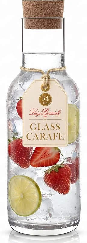 Luigi Bormioli Sublime - Jarra de vino con tapón de corcho de 1 litro, capacidad de cristal, apta para lavavajillas — Vino y mesa festiva