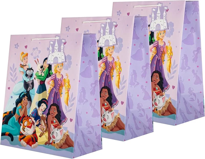 Hallmark Bolsa de regalo grande, paquete de 3, princesas de Disney, cumpleaños, Navidad, niños, morado — Envoltorio regalo