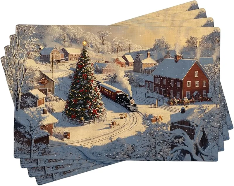 Generic Winter Wonderland - Juego de 4 manteles individuales de Navidad para cenas navideñas, lavables para interiores y exteriores, 45, 7 x 30, 5 cm — Hogar y cocina