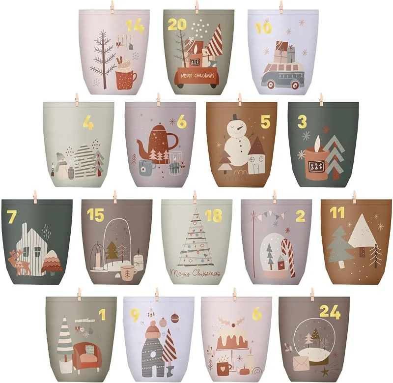 Kesote Calendario de Adviento para Rellenar, 24 Bolsitas de Papel Kraft — Adviento y mesa