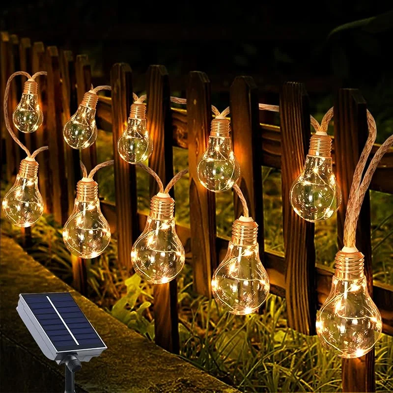 Vaileal Guirnalda de luces solares para exteriores, 3, 5 m, 10 LED, 8 modos, impermeable IP65, color blanco cálido, iluminación para fiestas, jardín, patio, balcón — Luces Navidad