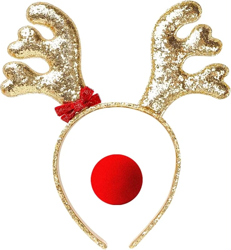 AgagaQx Diadema Reno Navidad Dorado Brillante, Diadema Asta Ciervo Llamativo, Diademas Navidad con Cuernos Reno Lindo, Diademas Navideñas Festivo, Accesorios Disfraz Reno para Decoración Navideña — Ropa Navidad