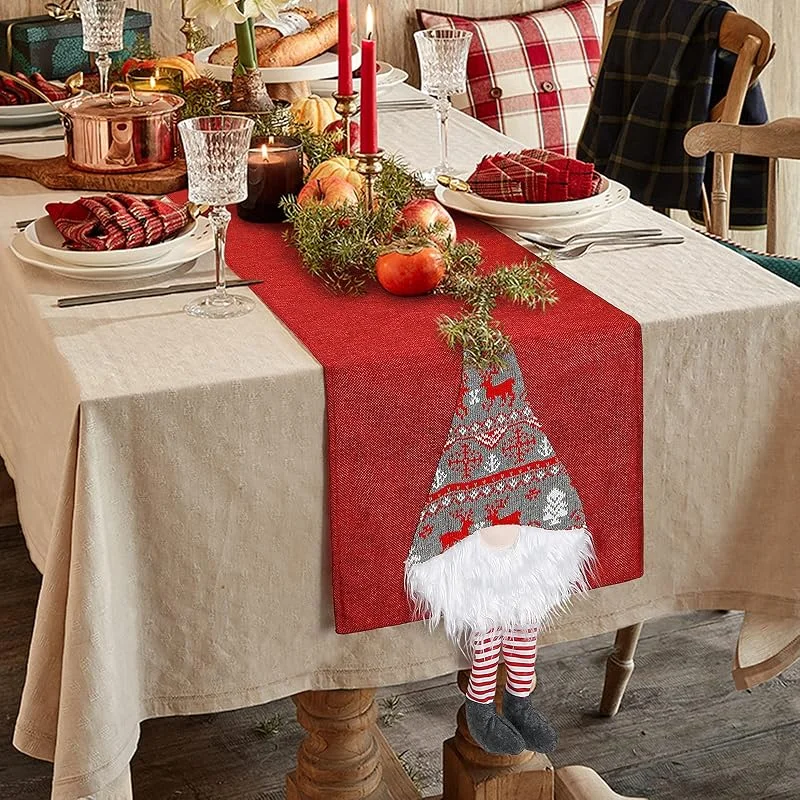 SOMYTING Camino de Mesa de Navidad 3D de 180 cm Diseño de Papá Noel con Diseño de Bandera de Santa Claus para Decoración de Mesa de Fiesta de Navidad o Camino de Mesa Paño (Rojo) — Hogar y cocina