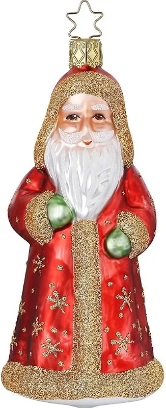 Inge-glas Decoración para árbol de Navidad, 13 cm, cristal soplado, pintado a mano, figura de Santa Claus para colgar, color rojo, dorado, colgante para árbol de Navidad, figuras de invierno y adornos para árbol — Decoracion Navidad