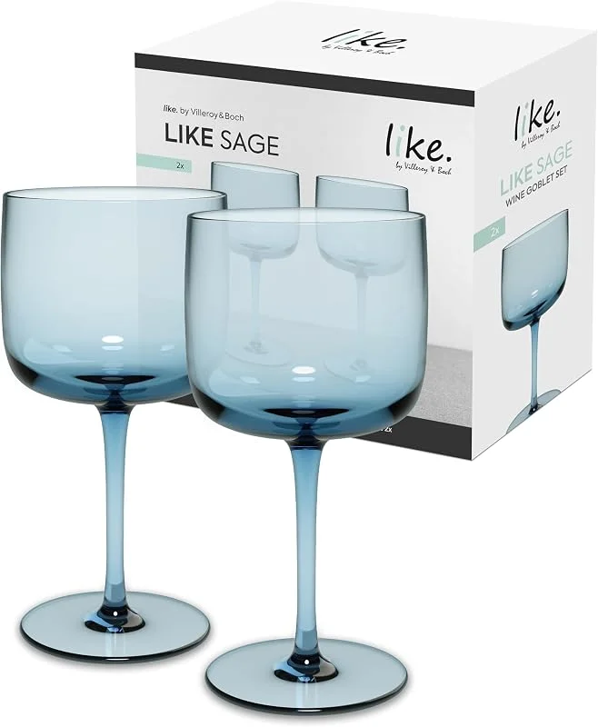 Villeroy & Boch – Juego De Copas De Vino Like Ice, Set 2 Piezas, Cristal De Color Azul Hielo, Capacidad 270Ml — Vino y mesa festiva