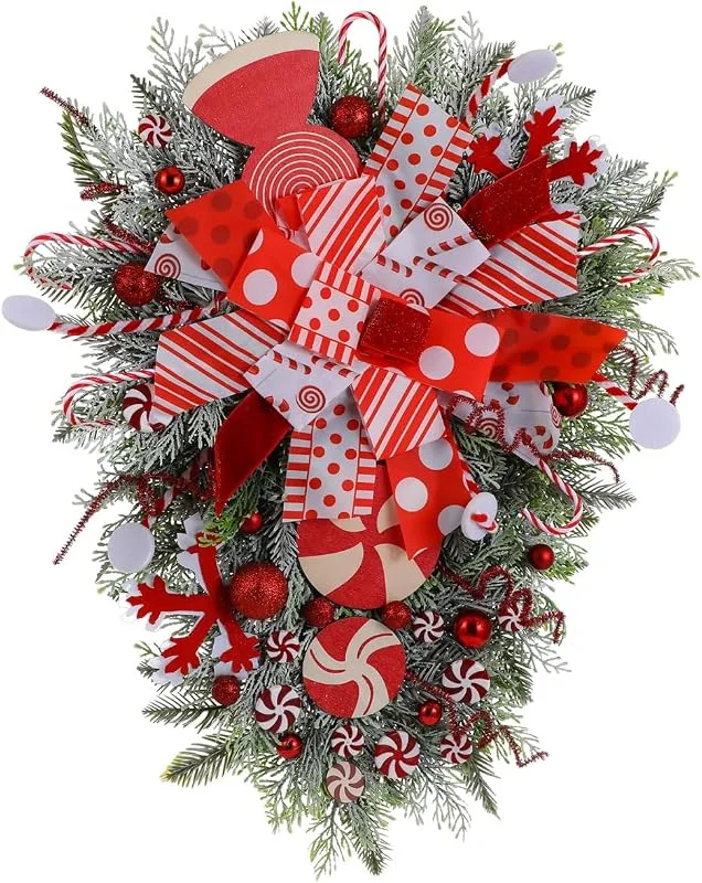 Visita la tienda de Cabilock Cabilock Corona navideña para puerta con copos de nieve y caramelos. Decoración navideña versátil para puertas, paredes y pasillos. Instalación y ahorro de espacio. Decoración festiva para el hogar y — Decoracion Navidad