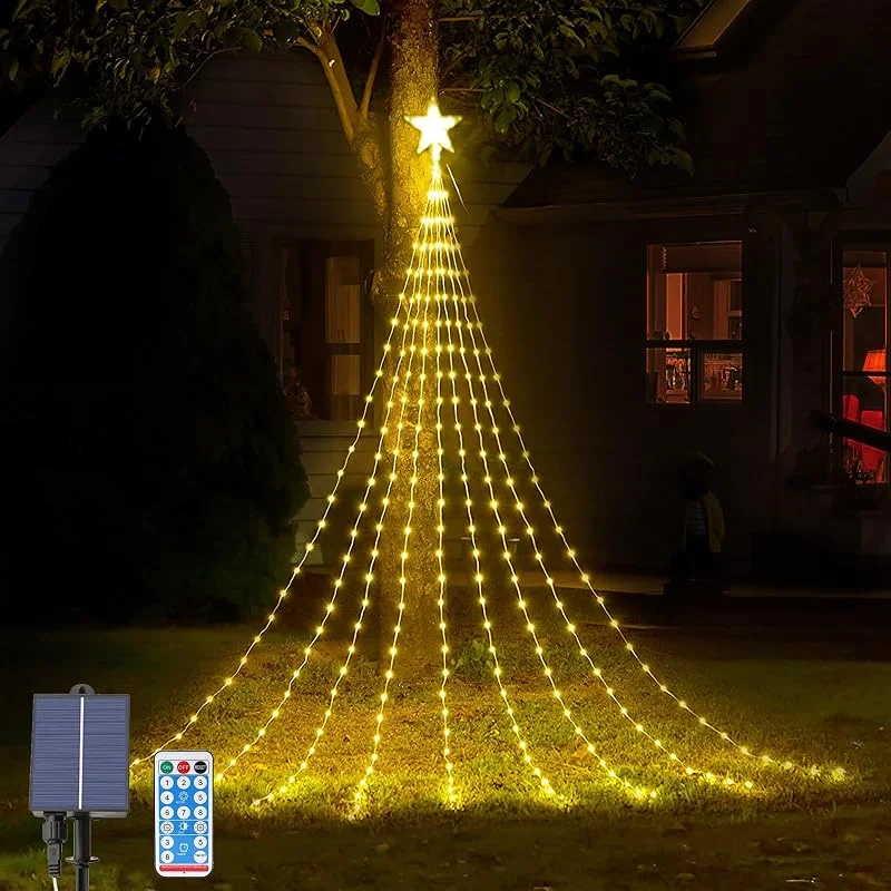 OPAHUTER Luces exteriores solares impermeables, 2 m x 9 hilos, 8 modos, luces LED solares, árbol de Navidad para exterior, cadena luminosa solar de exterior para exteriores, para jardín, Navidad, Año Nuevo — Luces Navidad