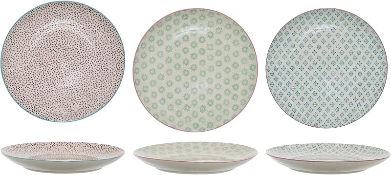 Bloomingville Patrizia - Juego de 3 platos (cerámica, 25 cm), color verde y azul — Adviento y mesa