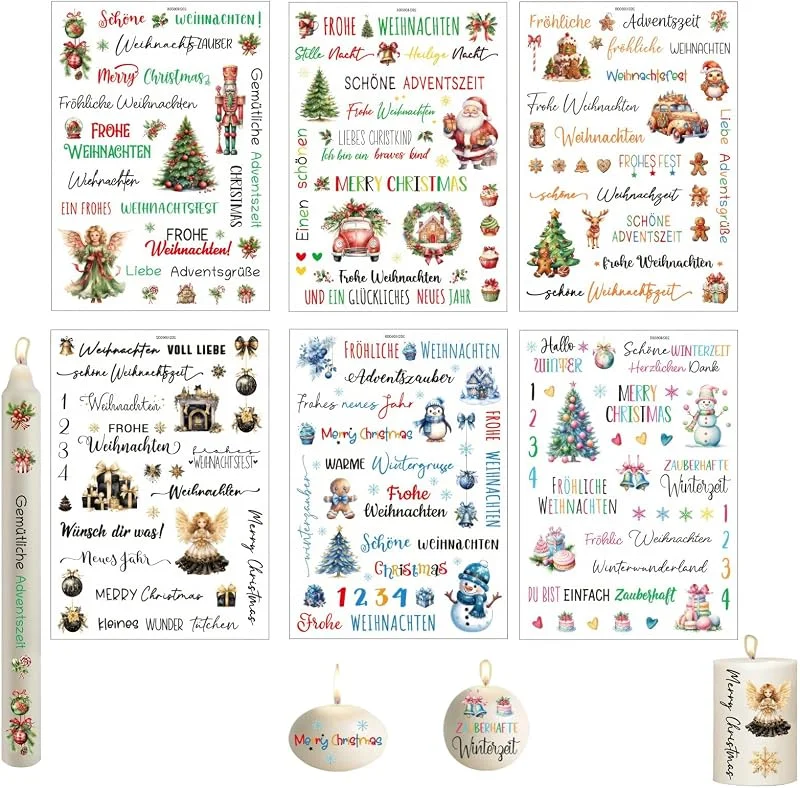 ARYIMYDP 6 piezas Pegatinas de transferencia fáciles de aplicar, para Sobre Regalos, Sello Tarjeta, Etiquetas Adhesivas en Español, Redondas Navideña, Feliz Navidad, Rub-on Pegatinas para Decoración — Envoltorio regalo