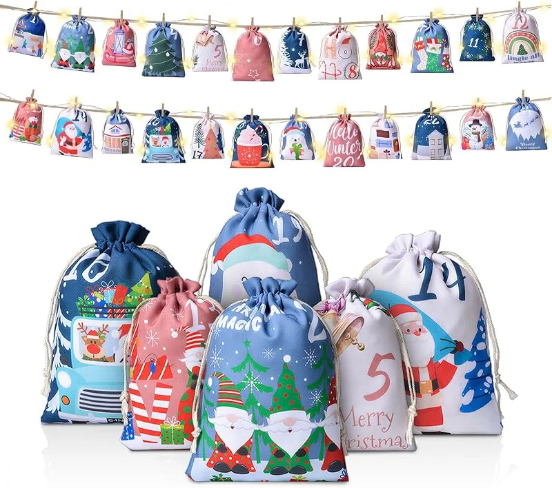 Heasin Calendario de Adviento para rellenar 24 bolsas, bolsa de tela de Navidad — Adviento y mesa