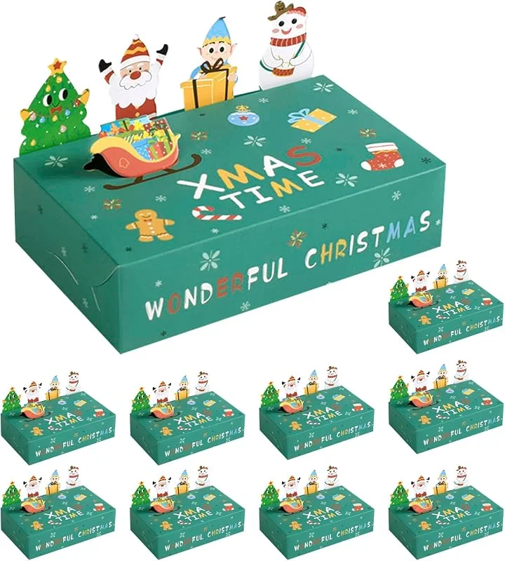 KASESSS 10 Piezas Cajas Regalo Navidad, Plegable Caja Galletas, Verde Cajitas Regalo Pequeñas, Cajas Carton Navidad, Caja Navideñas para Galletas, Pastelería, Tarta, Bizcochos — Envoltorio regalo