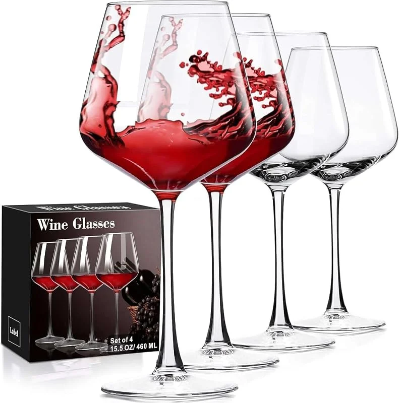 ParaCity Juego de 4 copas de vino soplado a mano, copas de vino blanco y tinto, copa de vino borgoña para vino tinto y blanco, copas de vino tinto de 16 onzas para mujeres — Vino y mesa festiva