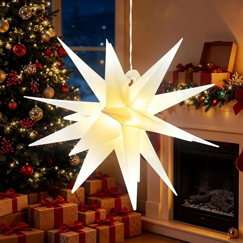 LQTSLFM 30cm Estrella Navideña Luminosa, 3D Estrellas Colgantes Plegable con Luz — Decoracion Navidad
