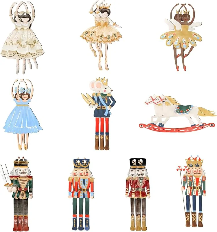 Falafoty 20 Cascanueces de Madera para Decoración de Navidad - Soldado, Princesa, Adornos Colgantes para Árbol, Figuras para Decoración de Vacaciones y Regalos — Decoracion Navidad