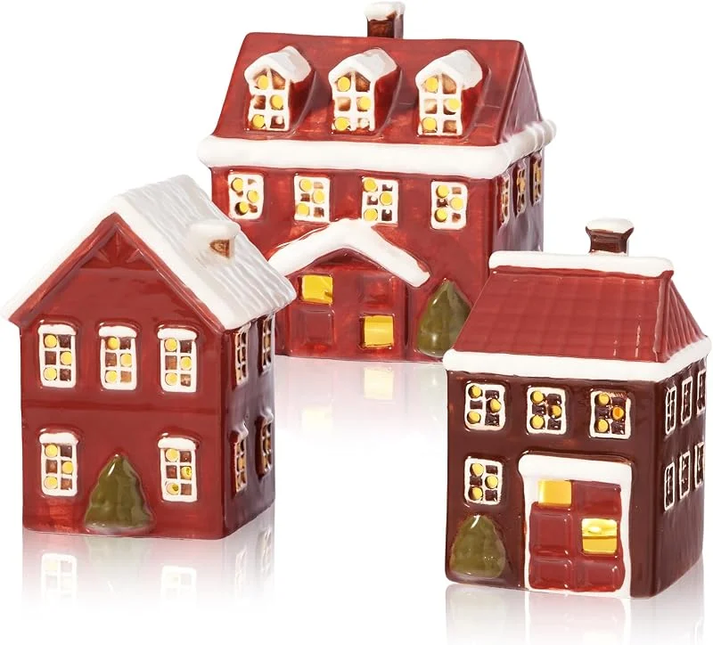 DN DECONATION Juego de 3 decoraciones navideñas para casas, color rojo y — Decoracion Navidad