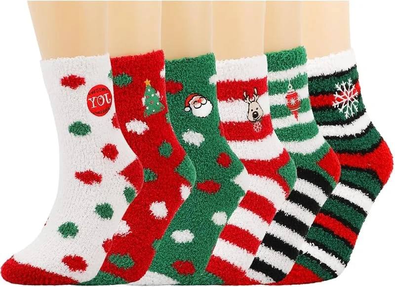 Visita la tienda de QKURT QKURT 6 pares de Calcetines de Navidad, Calcetines Mujer Divertidos, calcetines casa, calcetines para casa — Decoracion Navidad