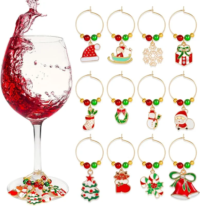 PHOGARY 12 PIEZAS de Dijes de Copa de Vino de Navidad Decoración de Fiesta de Navidad, Etiquetas de Dijes de Vino de Navidad Marcadores de Bebidas para Fiesta de Navidad Decoración de Mesa de Navidad — Adviento y mesa