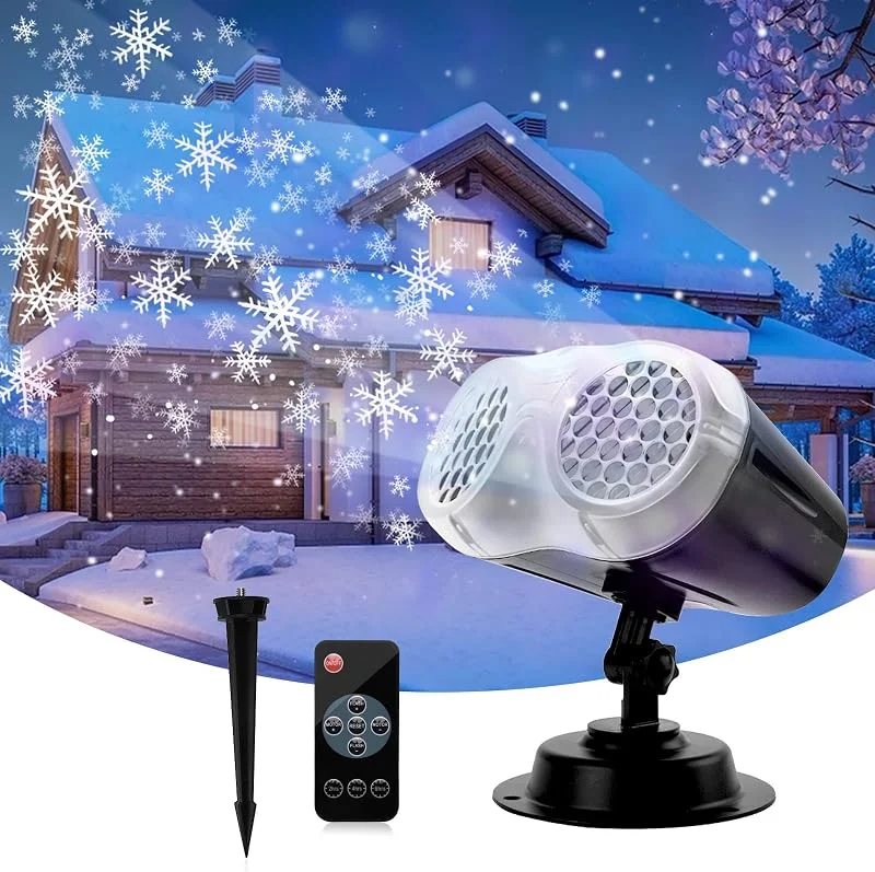 ROVLAK Luces Proyector Navidad Exterior LED Proyector de Copo de Nieve Dinámico con Control Remoto Prueba de Agua IP65 Navidad Lámpara de Proyector Interiores Exteriores para Navidad Fiestas — Luces Navidad