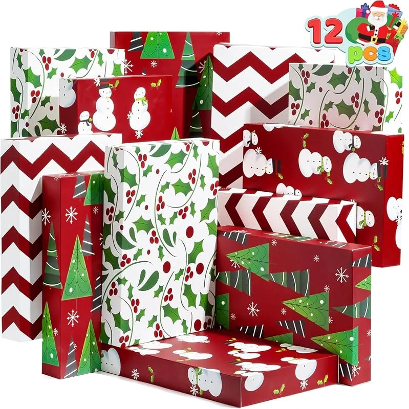 Visita la tienda de JOYIN JOYIN 12 PCS 14 "x 9.5" x 2 "Casas de envoltura de tono navideño con tapa y base, ropa, cajas de túnica, cajas de regalo, cajas de regalo de Regalos para Navidad, cumpleaños, bodas, 4 diseños — Envoltorio regalo