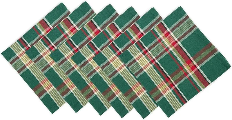 DII Juego de servilletas cuadradas de Tela navideña, algodón, Verde Oscuro a Cuadros — Hogar y cocina