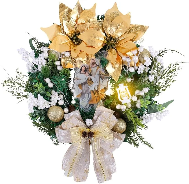Genérico Corona Navideña para Exteriores Belén Navideño Decoración Vegetal con — Decoracion Navidad