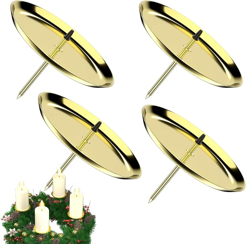 LanpoVista Juego de 4 portavelas para corona de Adviento: 8 cm de metal mate con mandril de acero inoxidable, decoración de corona de Adviento y Navidad, minimalista, dorado — Adviento y mesa