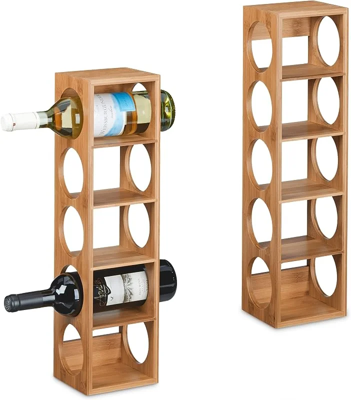 Visita la tienda de Relaxdays Relaxdays Botellero Vino Bambú, Pack de 2, Estantería 5 Botellas, 53 x 14 x 12 cm, Vertical, de Pie, para Cocina, Natural — Vino y mesa festiva