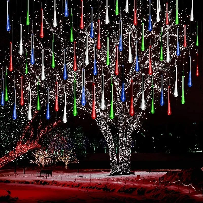 Kwaiffeo Decoración Navideña, 10 Tubos LED de lluvia de Meteoritos Luces de Hadas al Aire Libre, Luces de lluvia Impermeables para Navidad Halloween árbol de Navidad Boda Jardín Ventana Multicolor — Luces Navidad